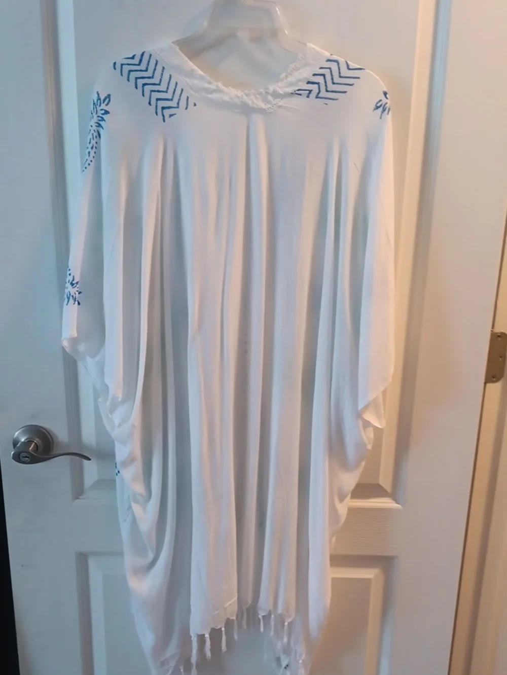 India Boutique White Kimono Cover-Up with Green and Blue Pineapple Print
